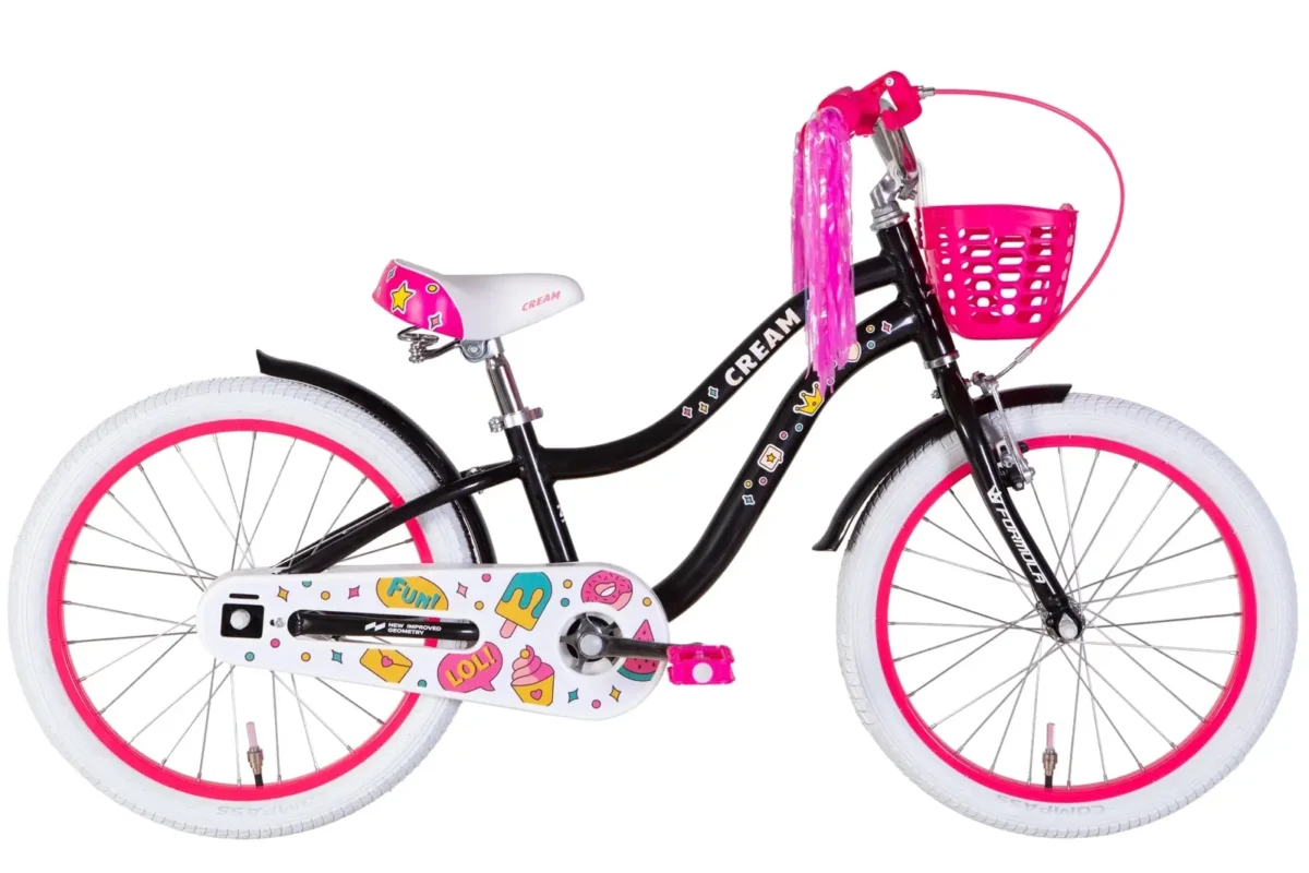 Велосипед Formula CREAM AL 16" рама-8,5" чорний з рожевим з крилом та кошиком